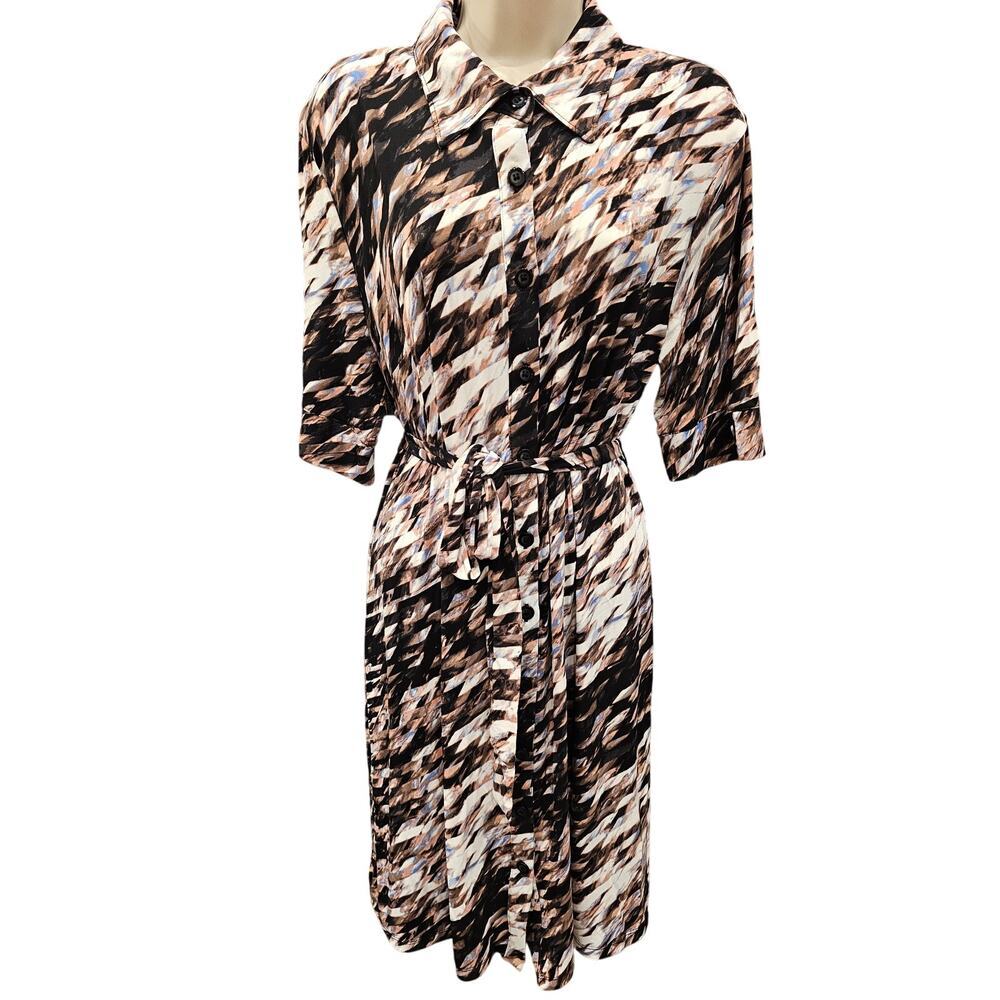 Style & Co Button Up Shirt Dress w/ waistband XL Short Sleeve EUC casual career×